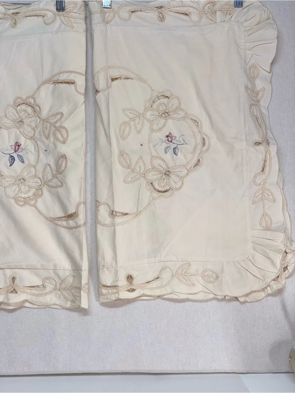 Set of 2 Pillow Covers/Cases Ruffles Embroidered Cottage Core Shabby Chic Dainty
